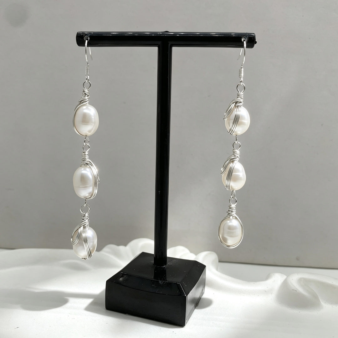 Wire Wrapped Pearl Drop Earrings