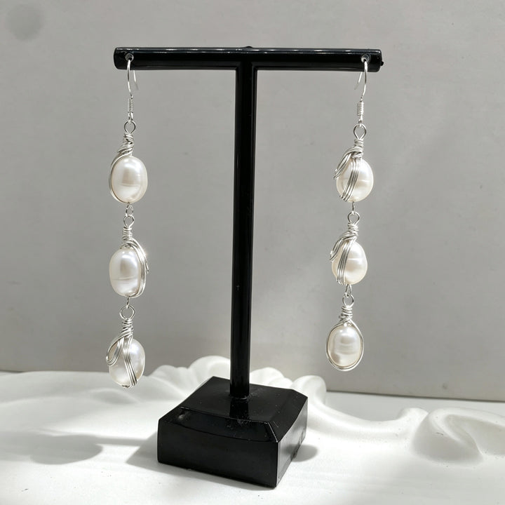 Wire Wrapped Pearl Drop Earrings