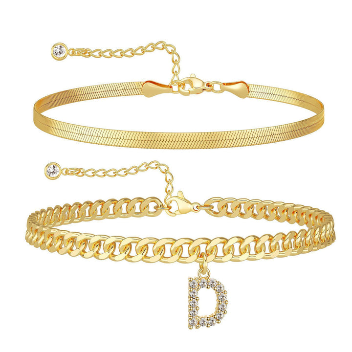 CZ Initial Charm Layered Ankle Chain