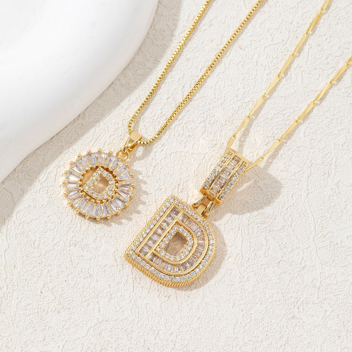 Two Piece Zircon Initial Letter Necklace Set Unisex