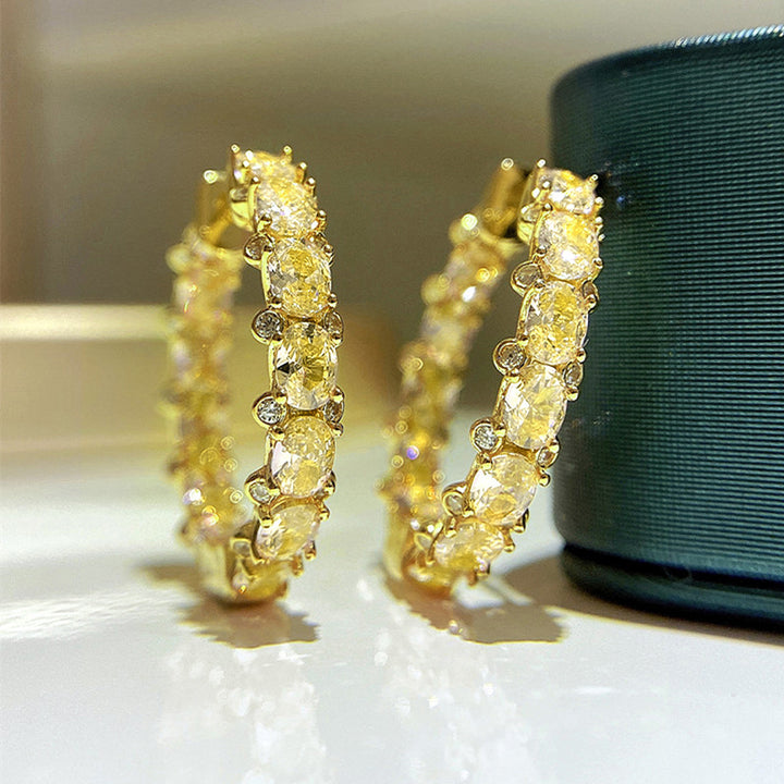 Oval Zircon Full Paved Hoop Earrings for Women