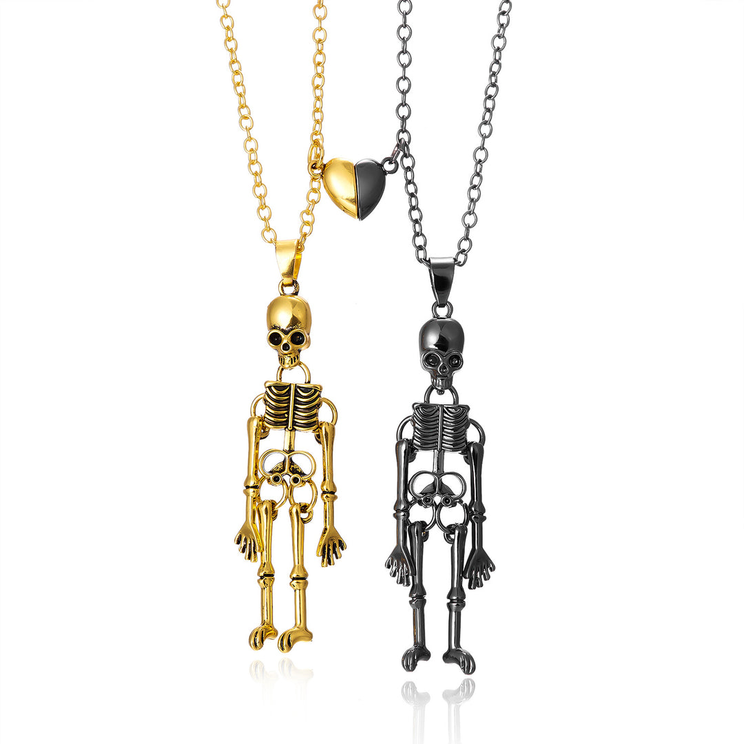Magnetic Skeleton Couple Halloween Necklaces