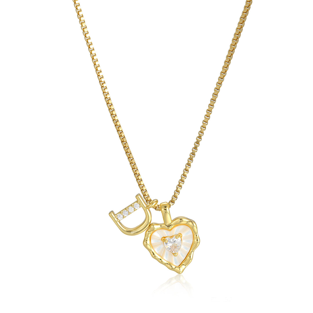 Gold Letter Heart-Shaped Shell Zirconia Necklace