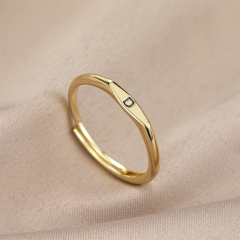 Gold Twist Initial Adjustable Band Ring