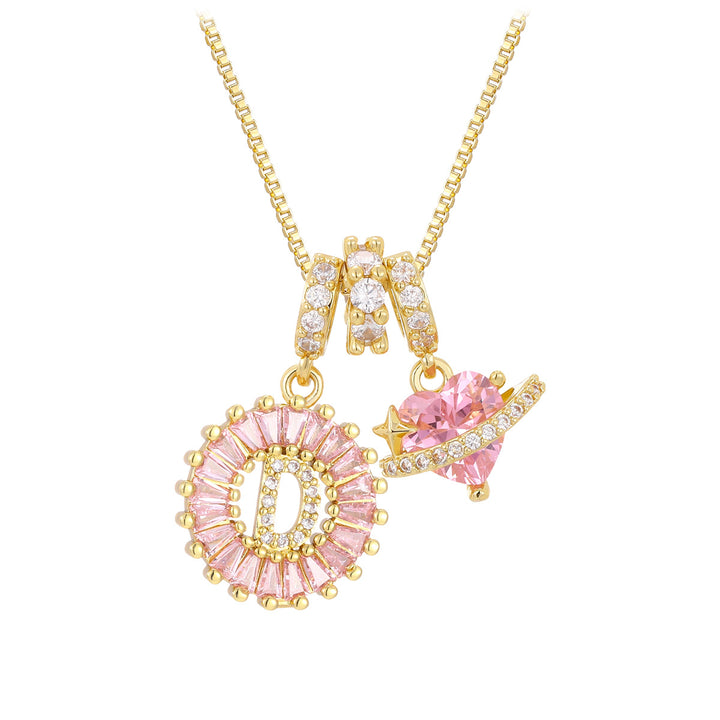 Pink zircon letter pendant necklace