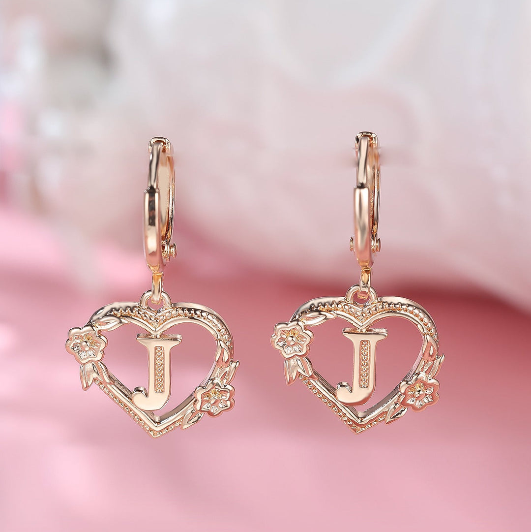 Letter Heart-Shaped Flower Earrings