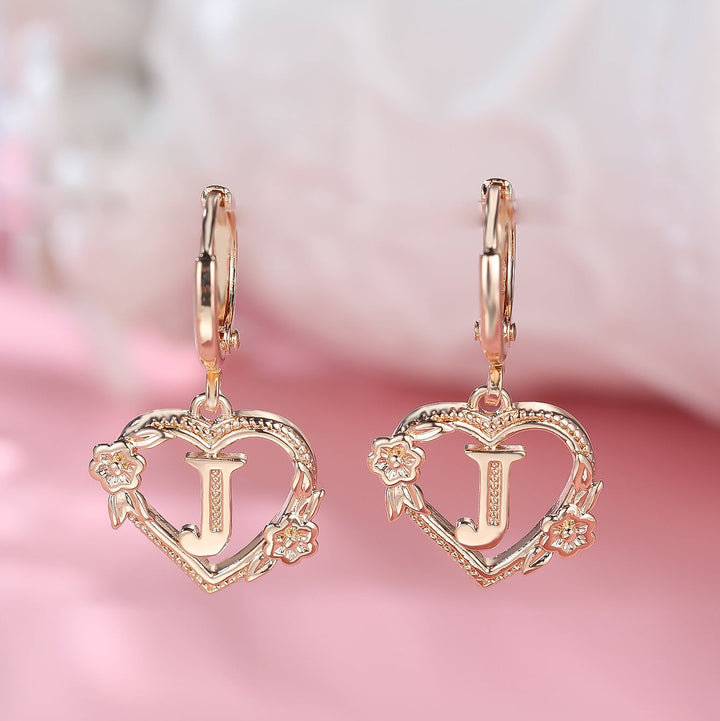 Letter Heart-Shaped Flower Earrings
