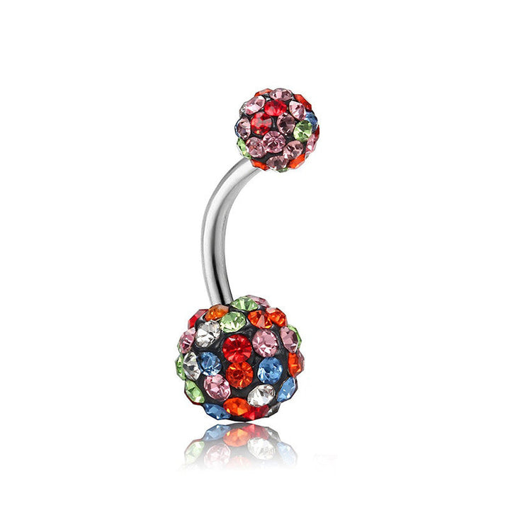 Fully inlaid zircon curved barbell navel ring