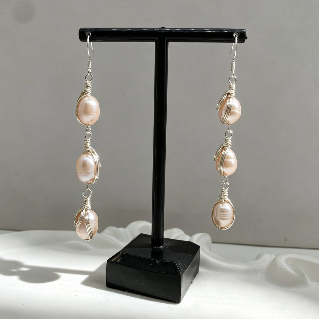 Wire Wrapped Pearl Drop Earrings