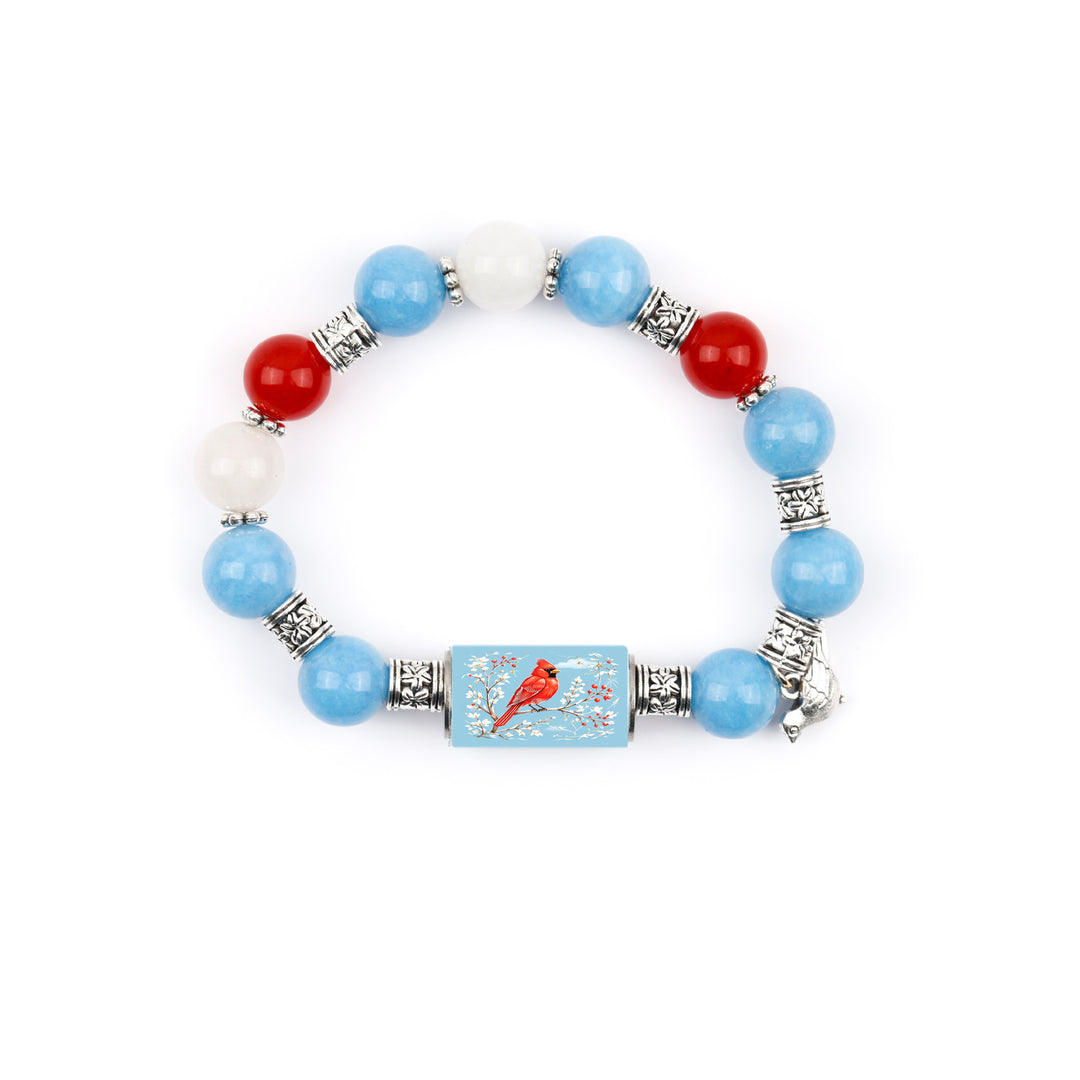 Natural Stone Bird Charm Beaded Blessing Bracelet
