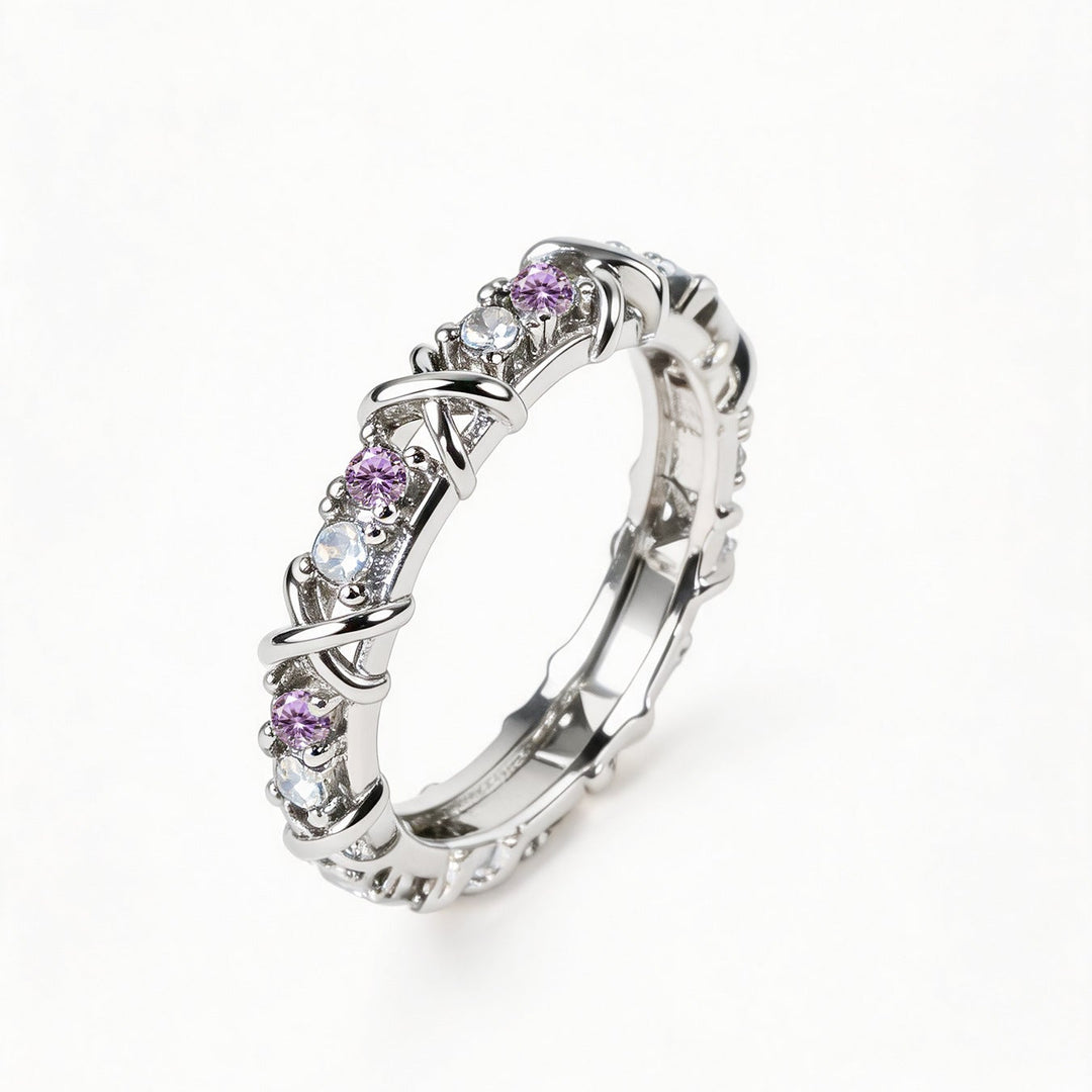 Twisted Cross Multicolored Zircon Stacking Ring