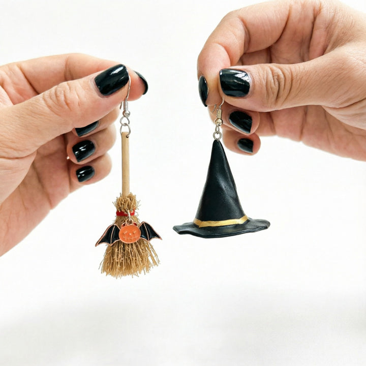 Witch Hat Broom Dangle Earrings