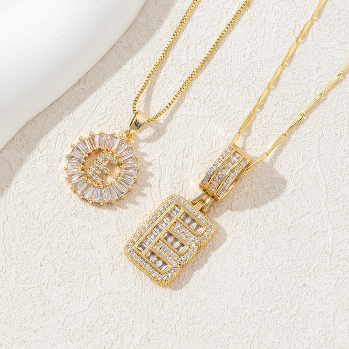 Two Piece Zircon Initial Letter Necklace Set Unisex