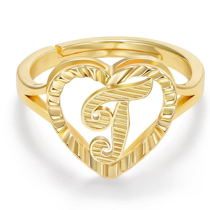 Personalized Initial Heart Open Ring