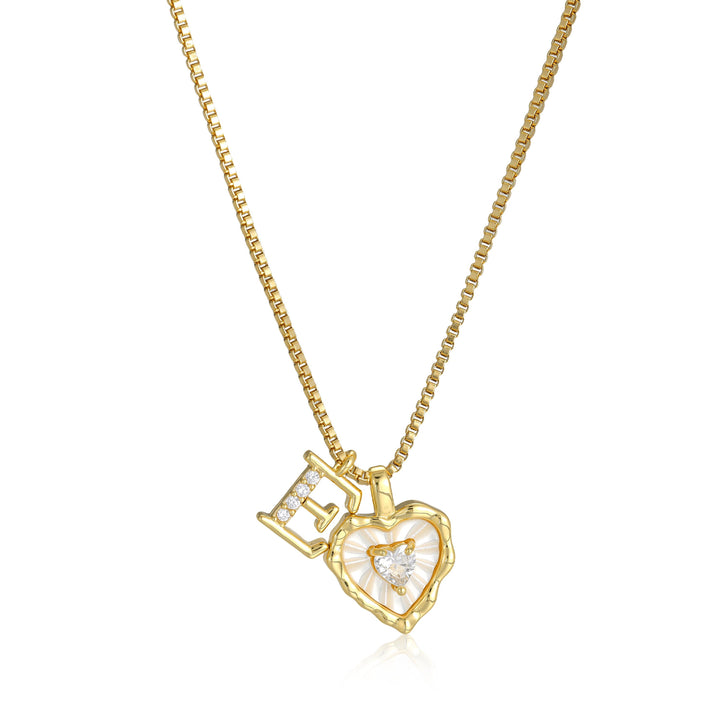 Gold Letter Heart-Shaped Shell Zirconia Necklace
