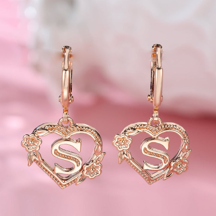 Letter Heart-Shaped Flower Earrings