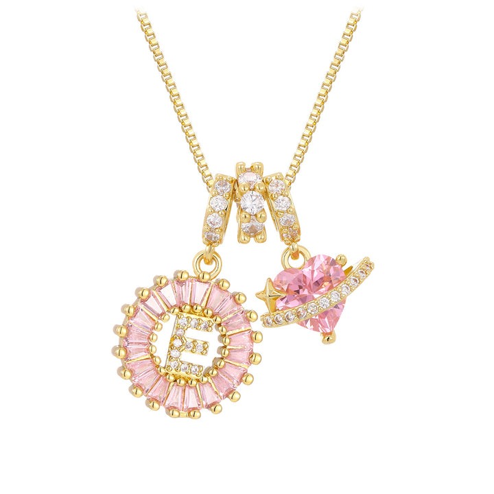 Pink zircon letter pendant necklace