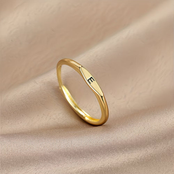 Gold Twist Initial Adjustable Band Ring