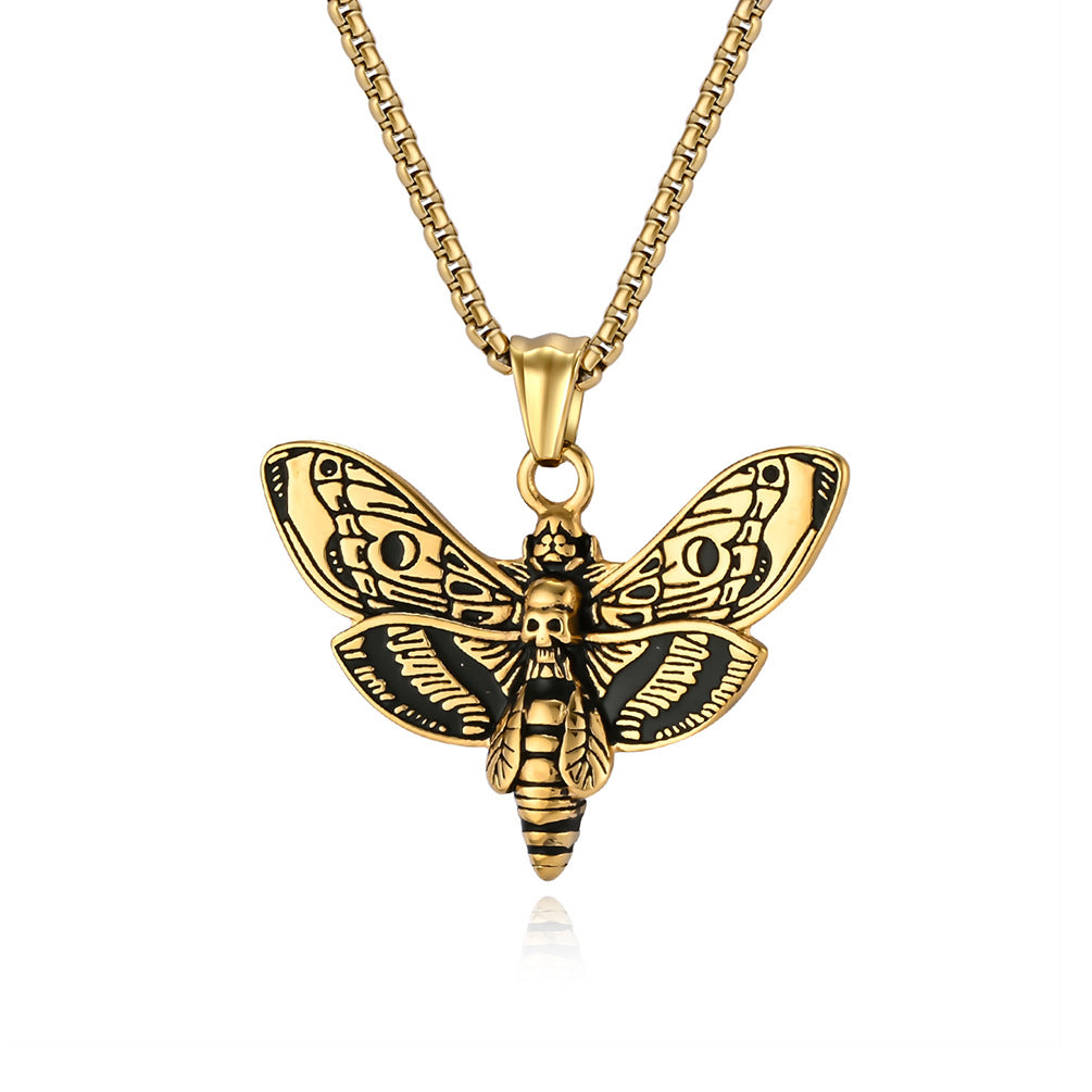 Gothic Death Moth Skull Pendant Necklace
