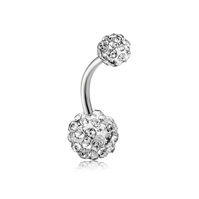 Fully inlaid zircon curved barbell navel ring
