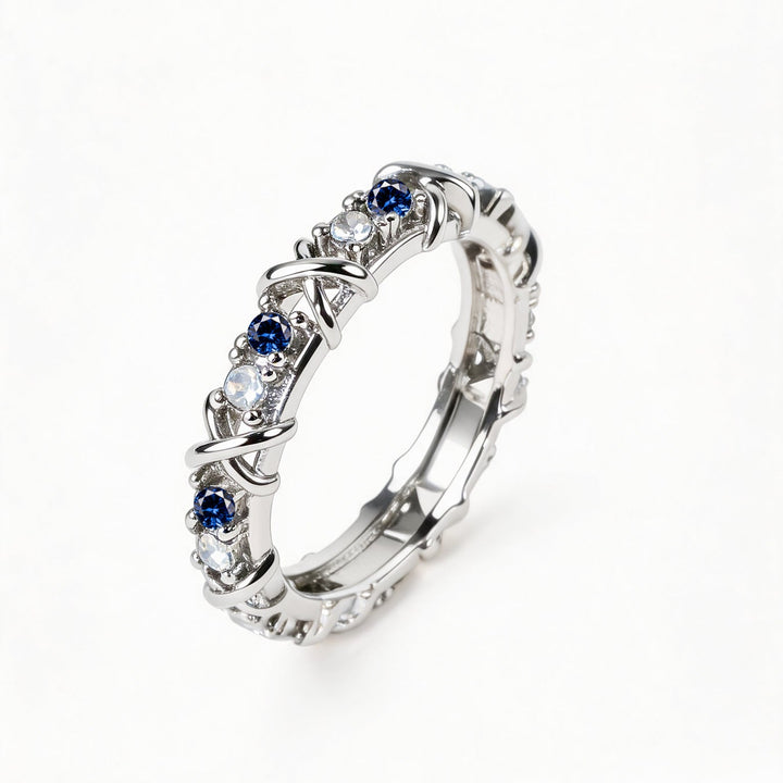 Twisted Cross Multicolored Zircon Stacking Ring