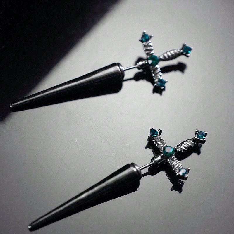 Dagger Cross Zircon Ear Studs