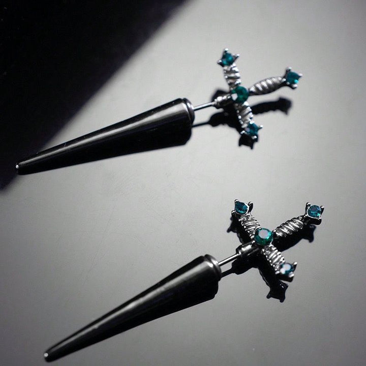 Dagger Cross Zircon Ear Studs