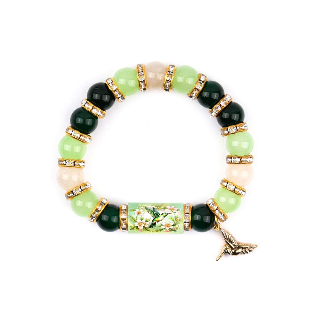 Natural Stone Bird Charm Beaded Blessing Bracelet