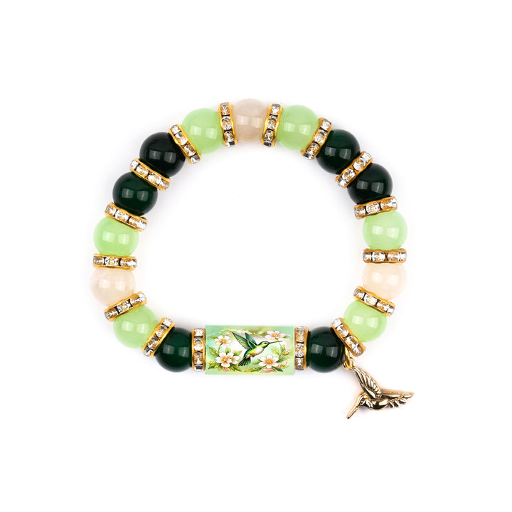 Natural Stone Bird Charm Beaded Blessing Bracelet