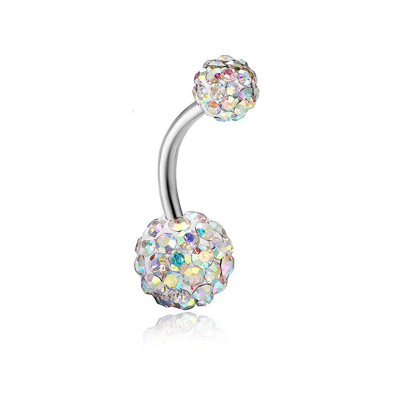 Fully inlaid zircon curved barbell navel ring