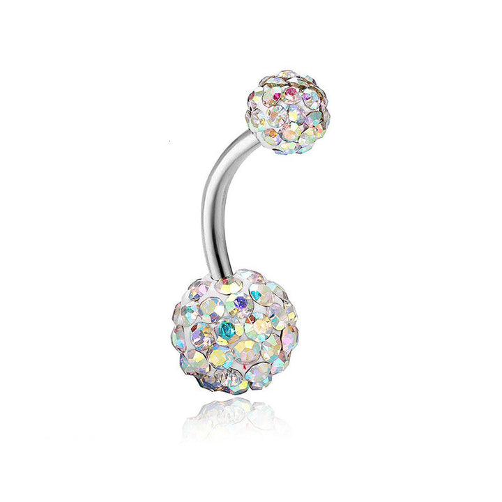 Fully inlaid zircon curved barbell navel ring