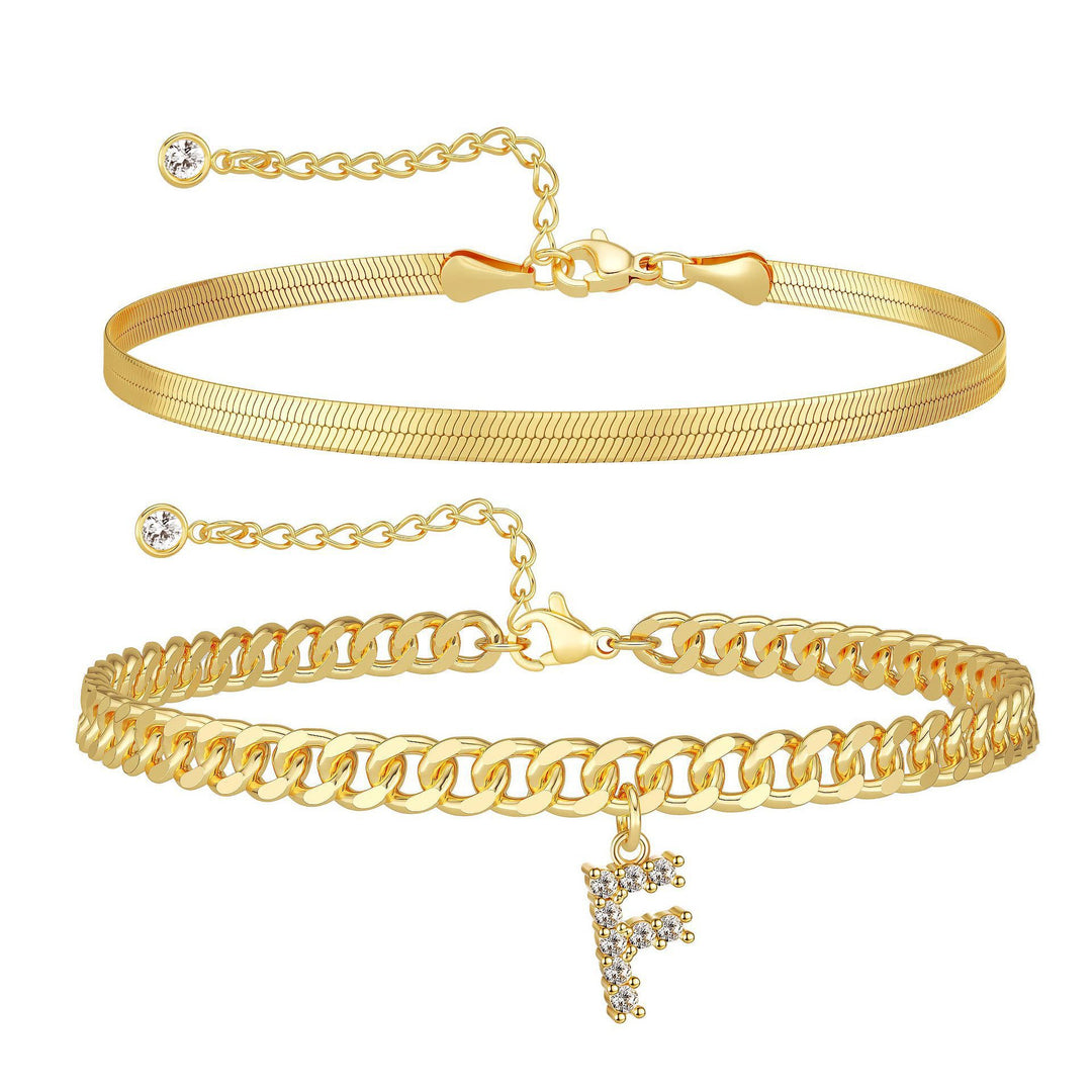 CZ Initial Charm Layered Ankle Chain