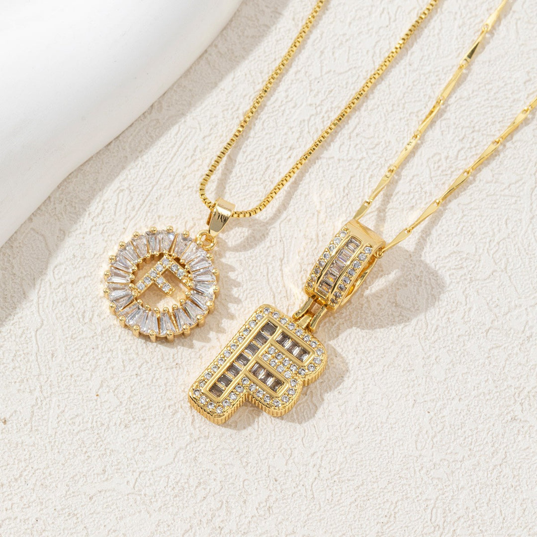 Two Piece Zircon Initial Letter Necklace Set Unisex