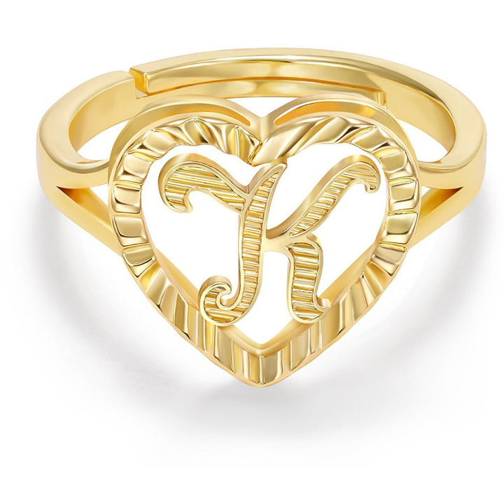 Personalized Initial Heart Open Ring