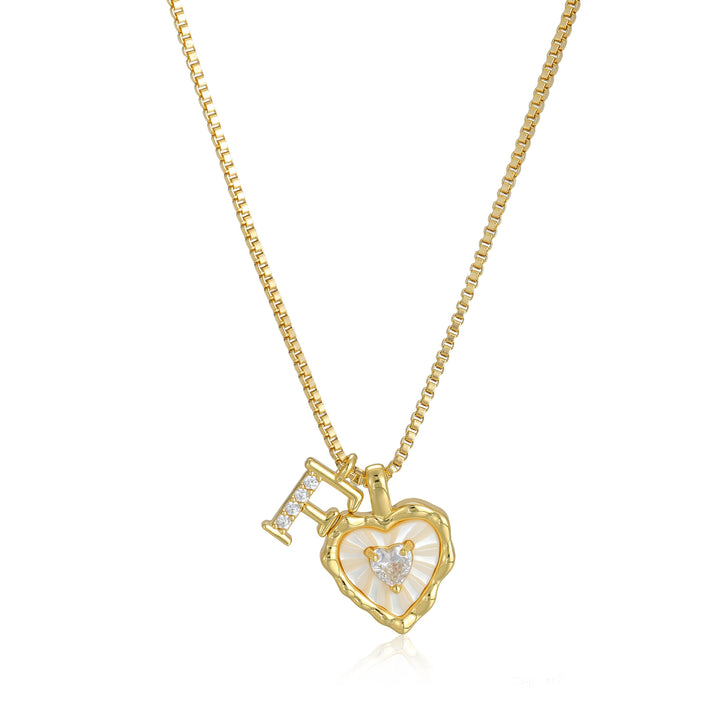 Gold Letter Heart-Shaped Shell Zirconia Necklace