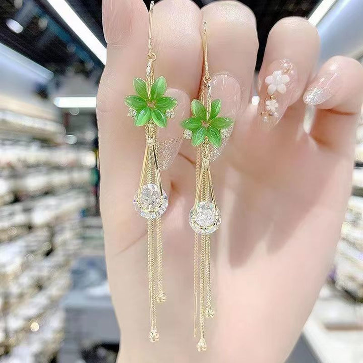 Flower Long Threader Tassel Earrings