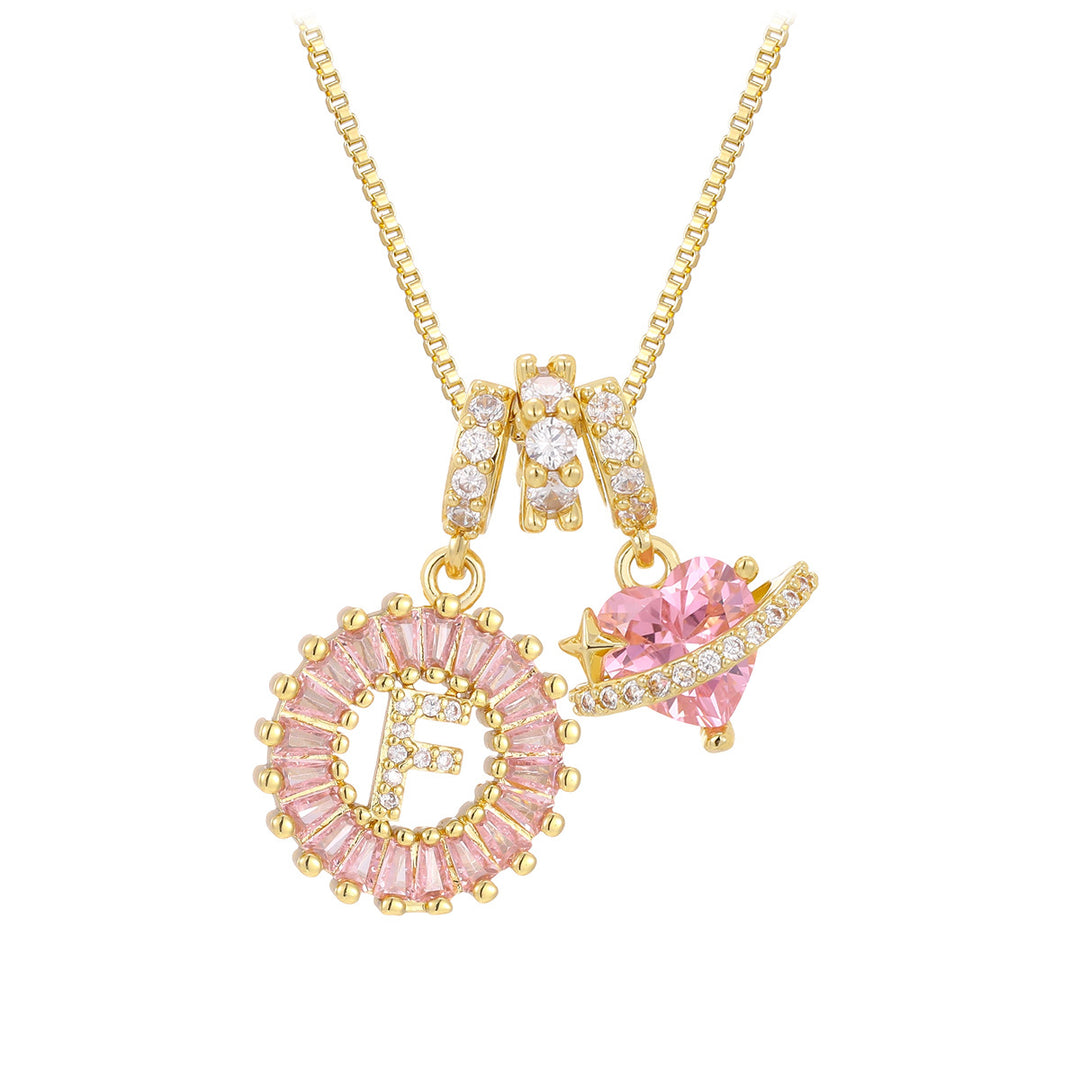 Pink zircon letter pendant necklace