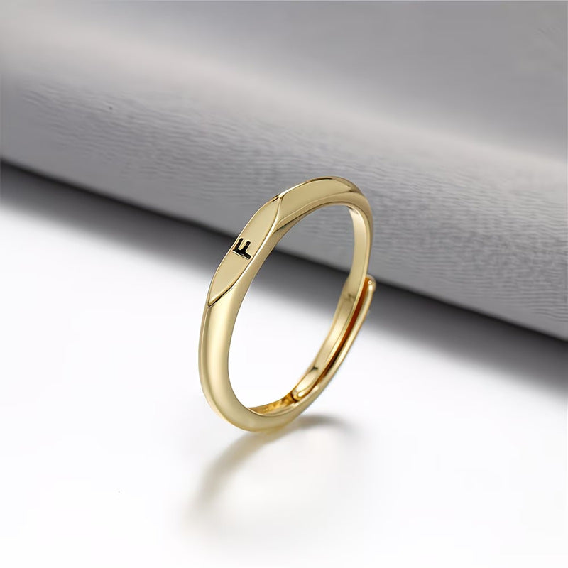 Gold Twist Initial Adjustable Band Ring