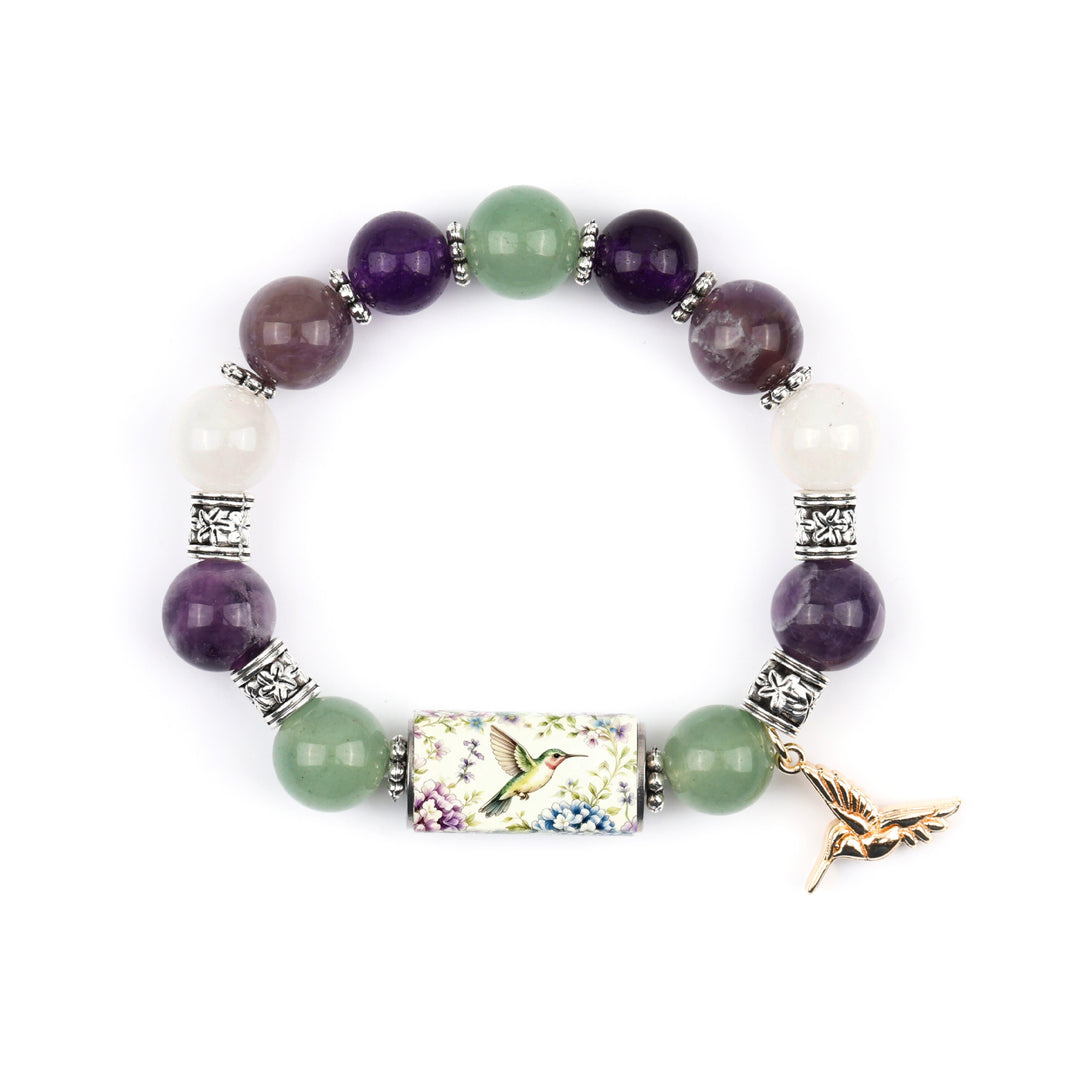 Natural Stone Bird Charm Beaded Blessing Bracelet