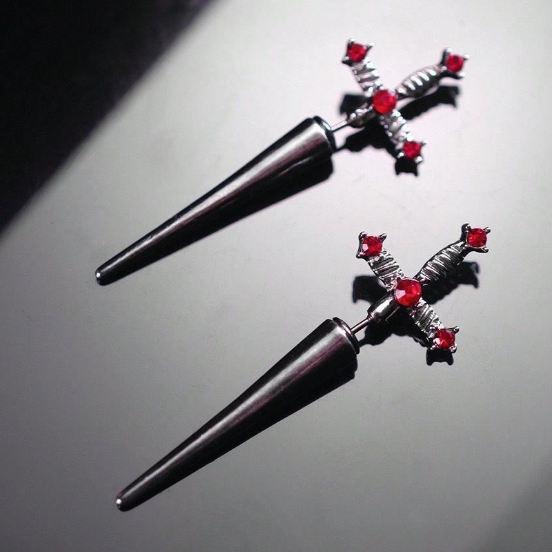 Dagger Cross Zircon Ear Studs