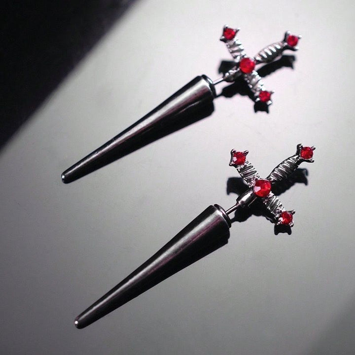 Dagger Cross Zircon Ear Studs
