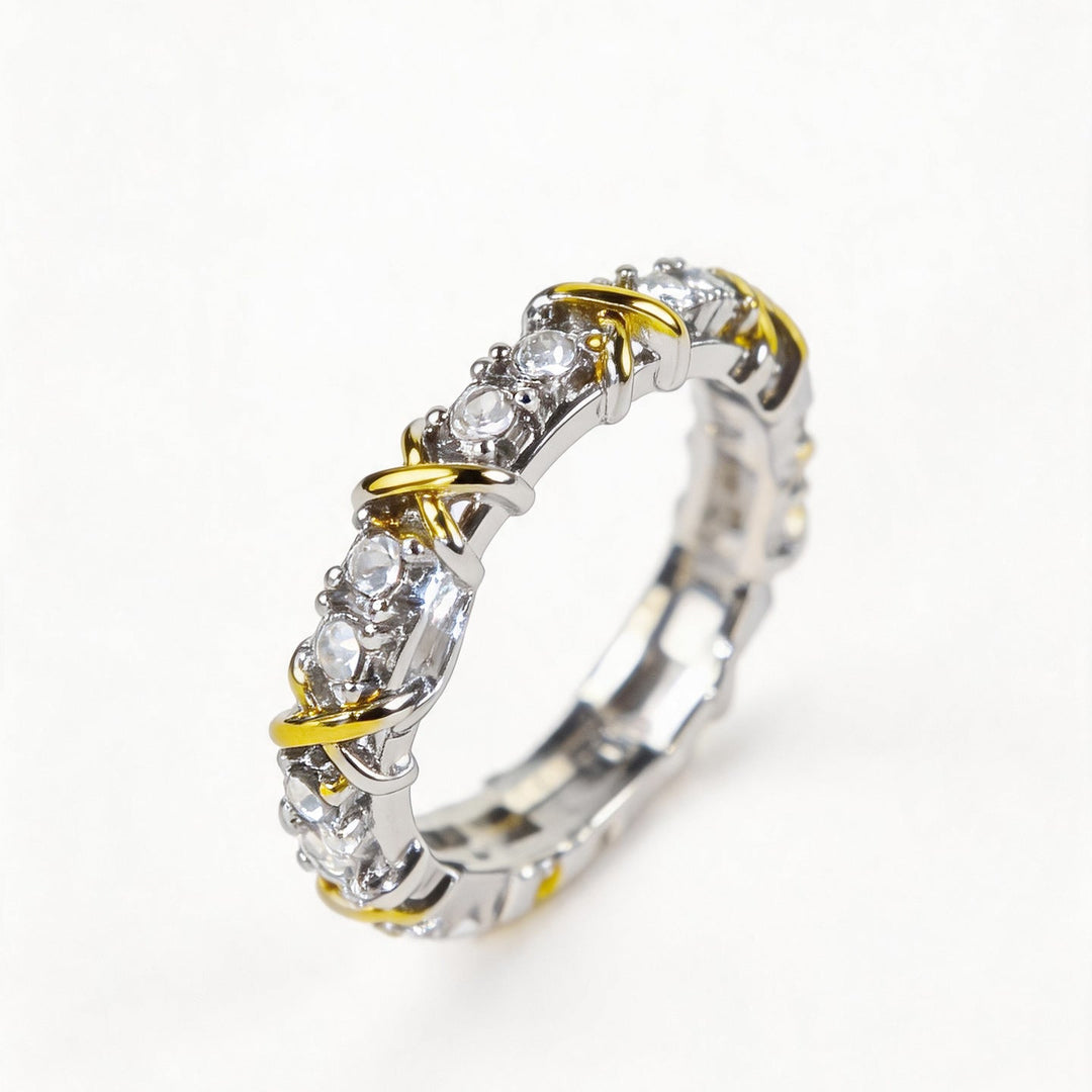 Twisted Cross Multicolored Zircon Stacking Ring