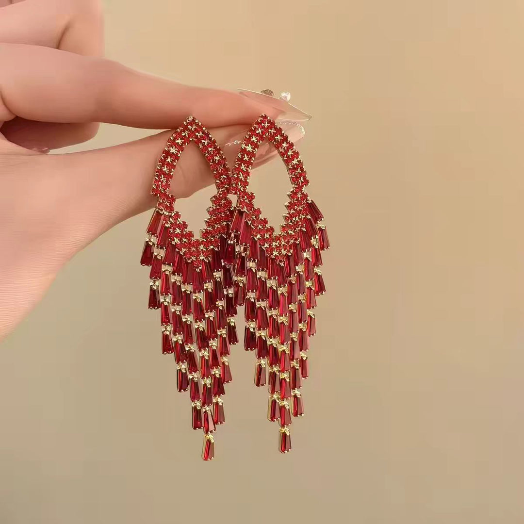 Rhombus Zircon Sparkle Tassel Earrings