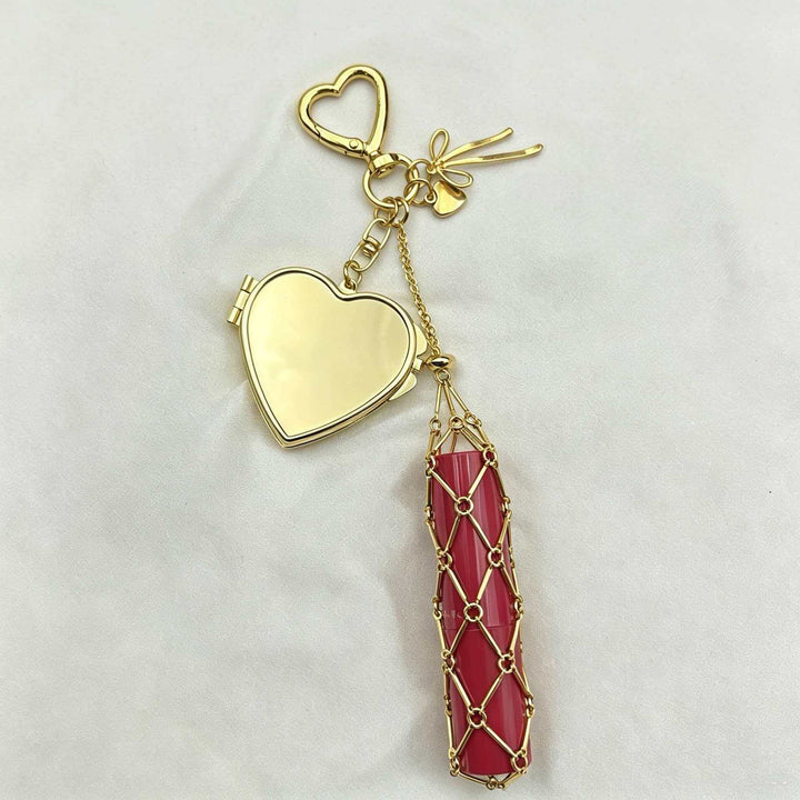 Star Heart Lipstick Holder Bag Charm Compact Mirror Purse Accessory