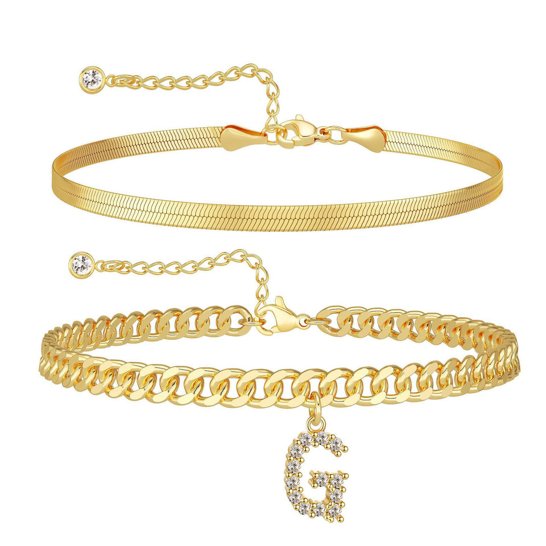 CZ Initial Charm Layered Ankle Chain