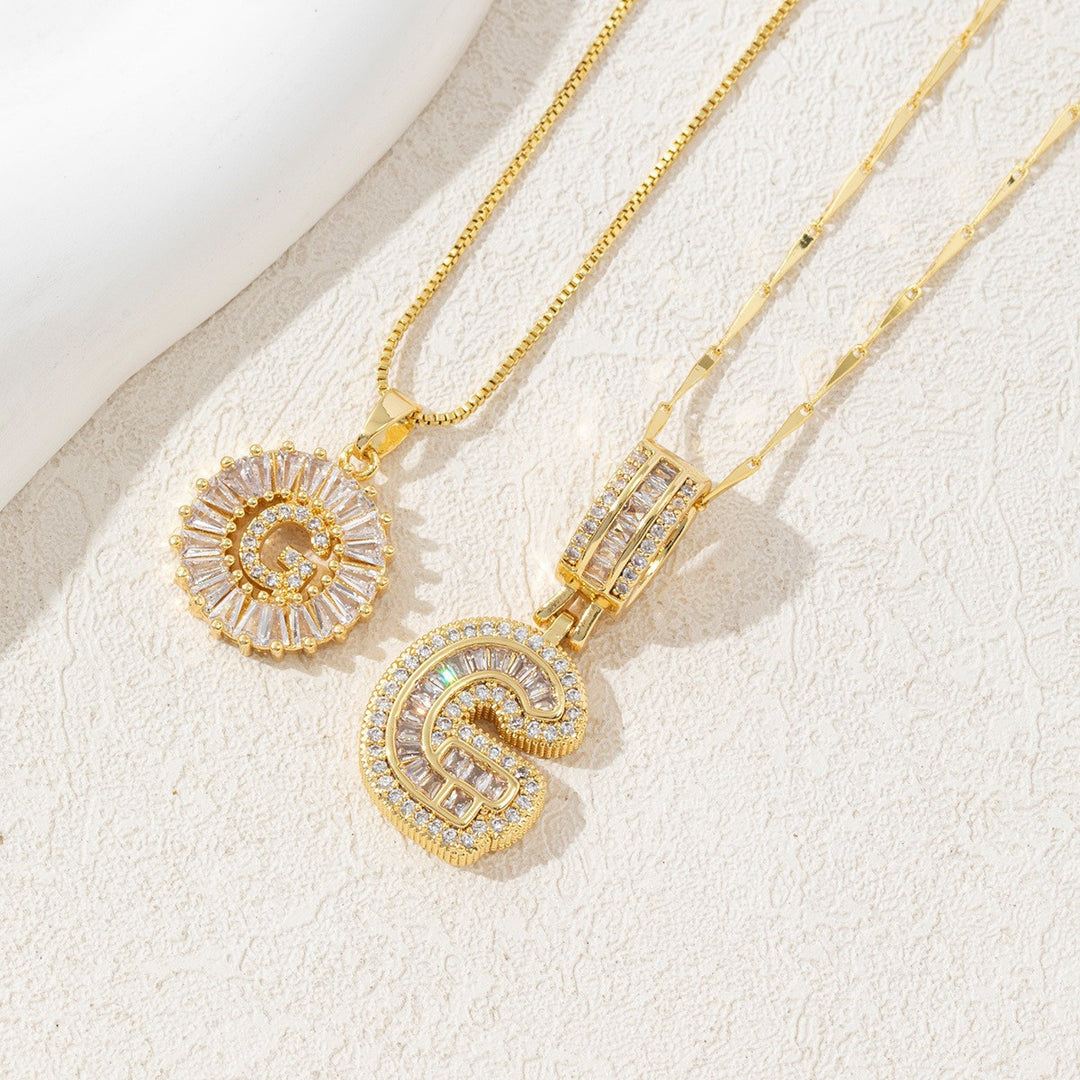 Two Piece Zircon Initial Letter Necklace Set Unisex