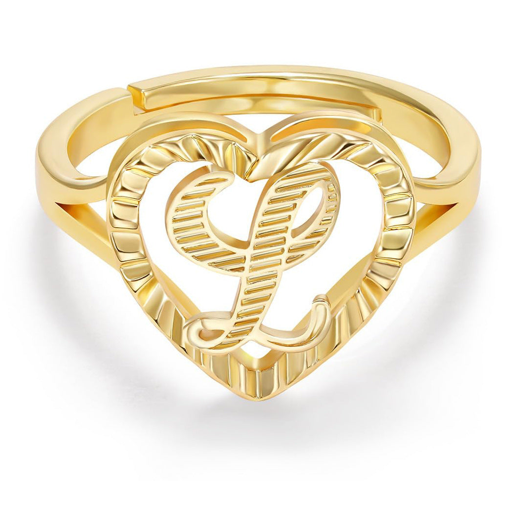 Personalized Initial Heart Open Ring