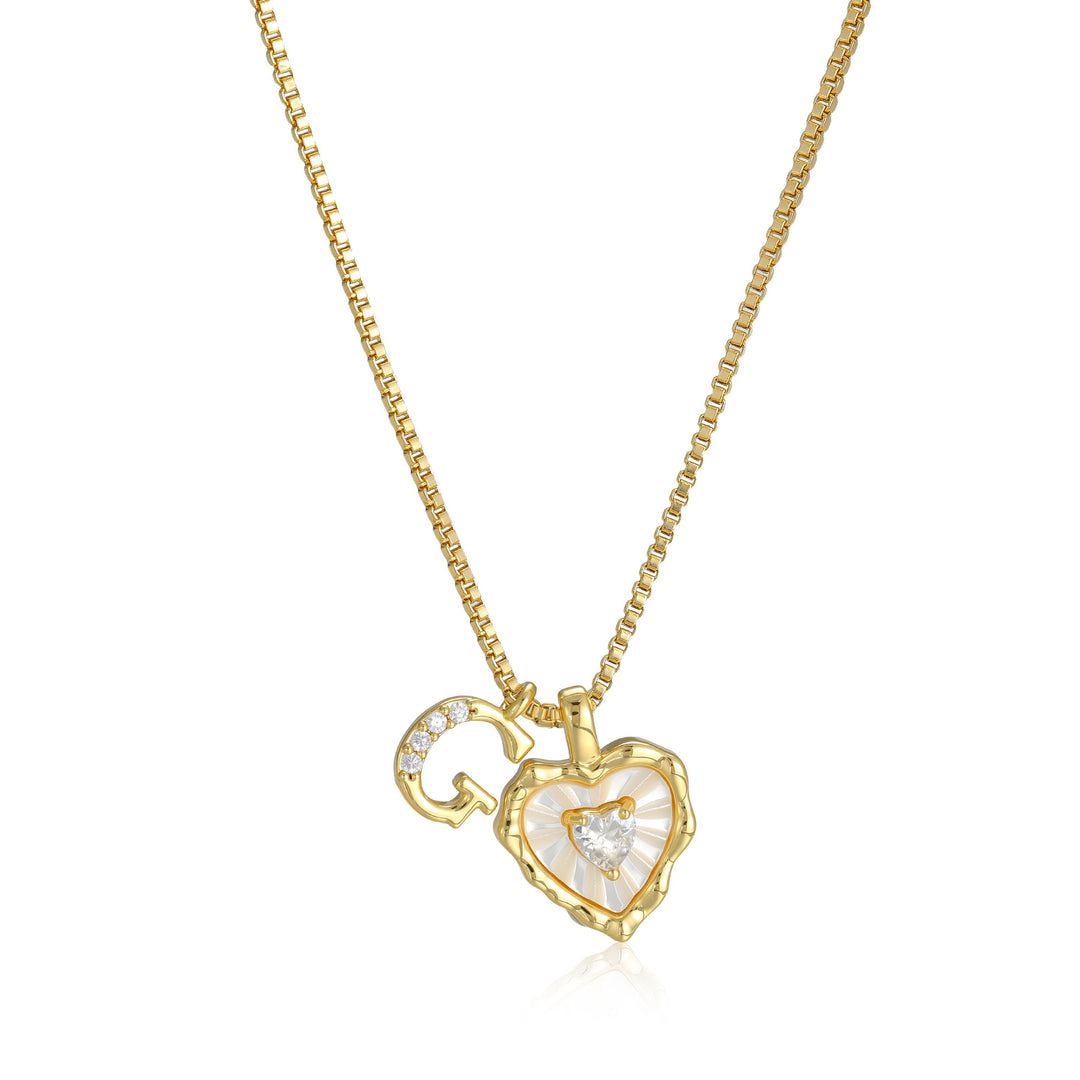 Gold Letter Heart-Shaped Shell Zirconia Necklace