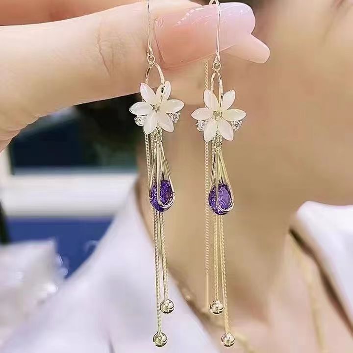 Flower Long Threader Tassel Earrings