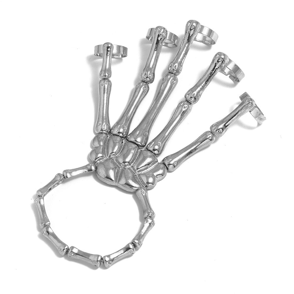 Unisex Skeleton Hand Chain Rings Set